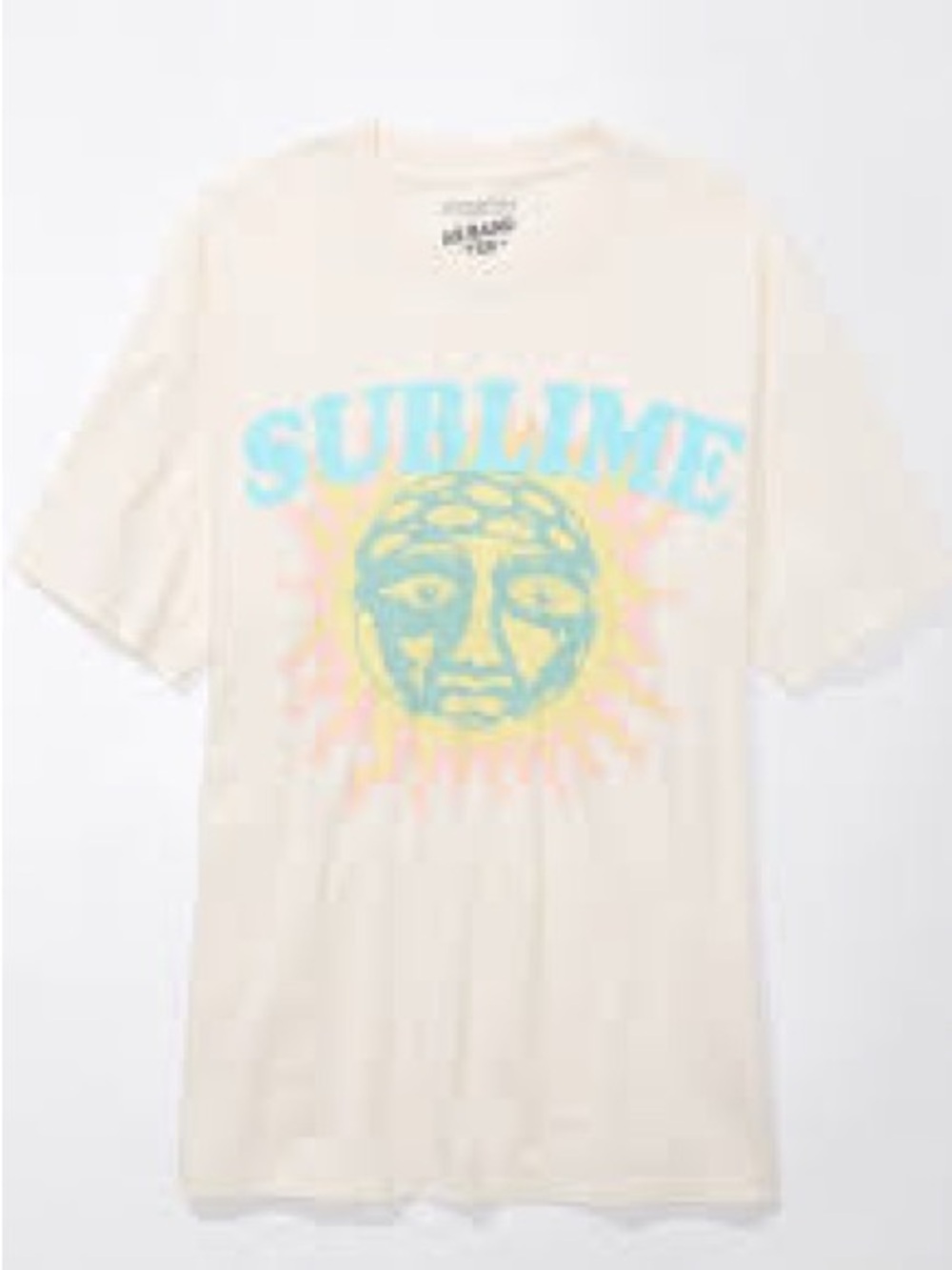 American Eagle Outfitters Cream Sublime Graphic Tee with Blue and Yellow Print